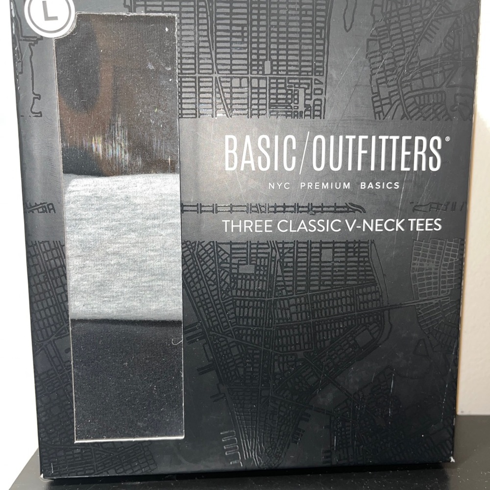 Basic Outfitters Men’s V-neck Shirts Undershirts Sz L - Gray, Black Lot Of 3